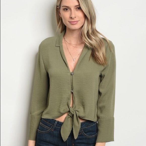 Fierce Broad Tops -  Olive Tie Up Top